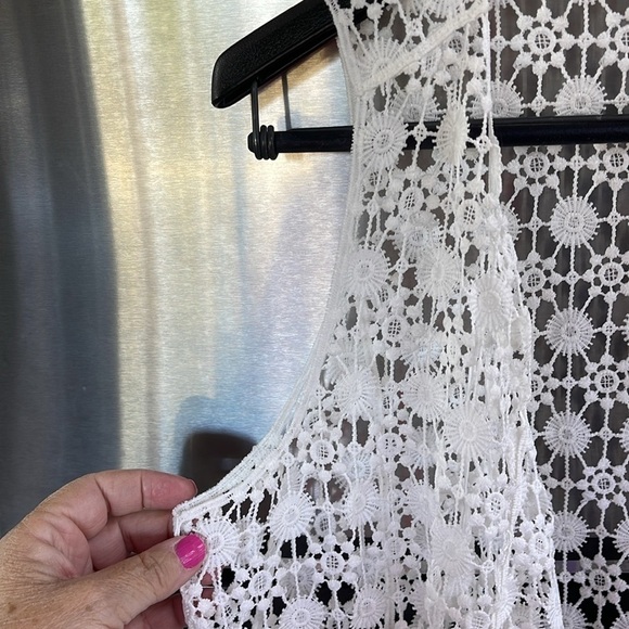 Crochet‎ lace cream long boho western vest shawl, women’s size Medium. Lace - Picture 6 of 11